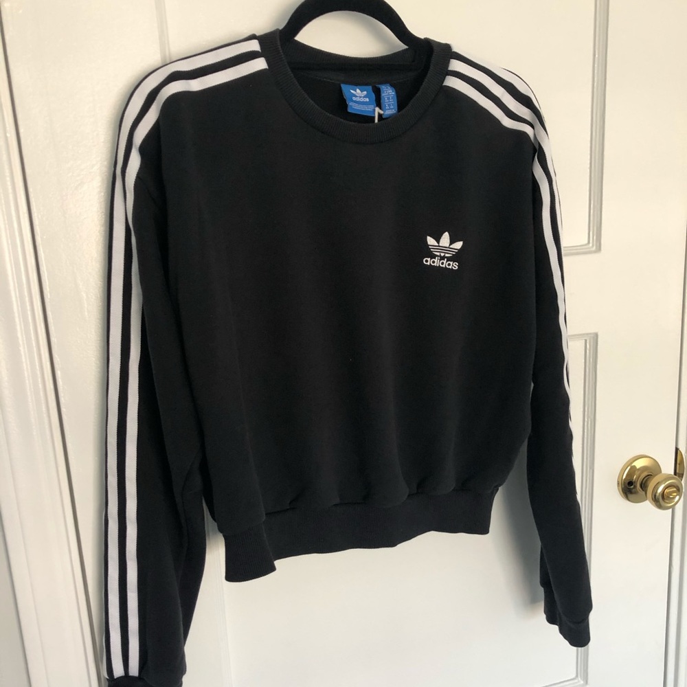 ADIDAS Cropped Stripe Sweatshirt Jumper